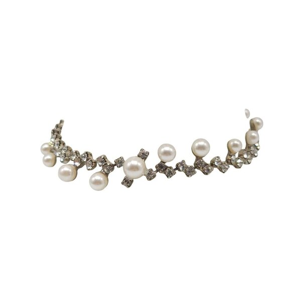 Clear Rhinestone Faux Pearl Vintage Bling Bracelet 7 inches - Picture 1 of 5